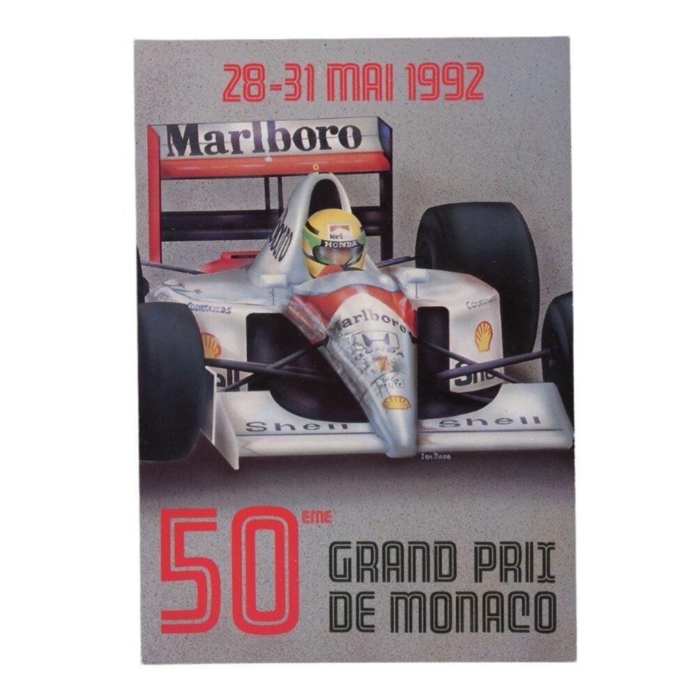 Vintage 1992 Monaco Grand Prix Postcard Formula 1 Marlboro Racing Unused